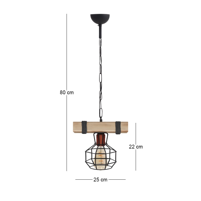 Φωτιστικό οροφής Lumenia Megapap E27 ξύλινο - μεταλλικό μονόφωτο χρώμα φυσικό - μαύρο 25x14x80εκ.
