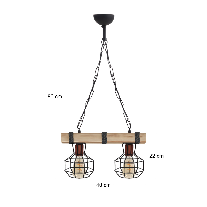 Φωτιστικό οροφής Lumenia Megapap E27 ξύλινο - μεταλλικό δίφωτο χρώμα φυσικό - μαύρο 40x14x80εκ.