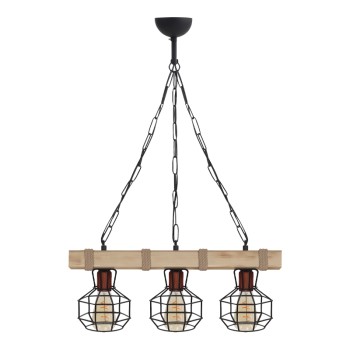 Φωτιστικό οροφής Lumenia Megapap E27 ξύλινο - μεταλλικό τρίφωτο χρώμα φυσικό - μαύρο 50x14x80εκ.