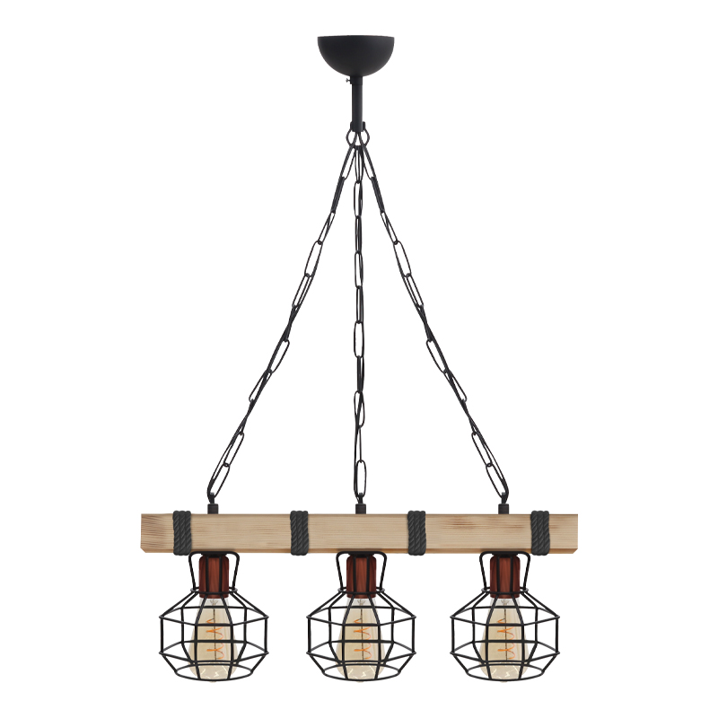 Φωτιστικό οροφής Lumenia Megapap E27 ξύλινο - μεταλλικό τρίφωτο χρώμα φυσικό - μαύρο 50x14x80εκ.