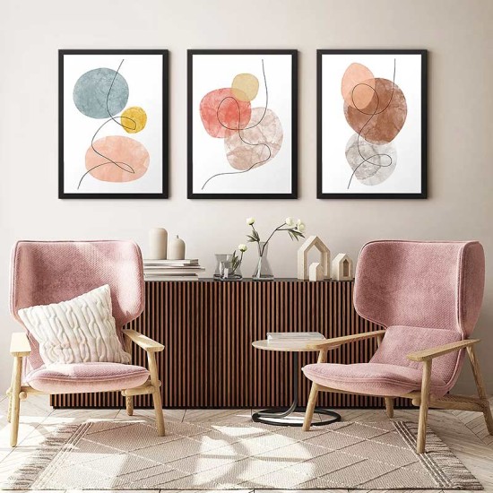 Πίνακας Circles Megapap 3 τμχ. σε πλαίσιο 35x45x2εκ.
