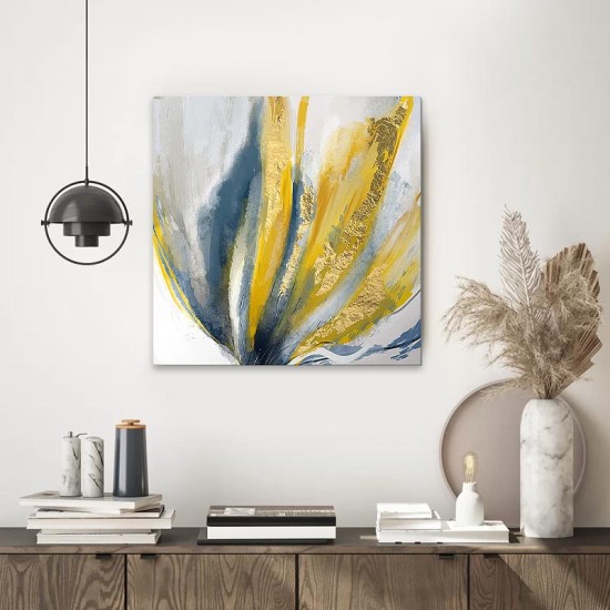 Πίνακας σε καμβά Golden Leaves Megapap ψηφιακής εκτύπωσης 50x50x3εκ.