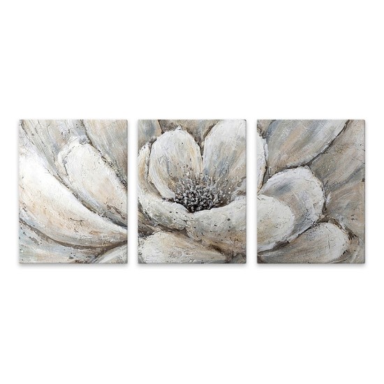 Πίνακας σε καμβά Silver Flowers Megapap τρίπτυχος ψηφιακής εκτύπωσης 126x55x3εκ.