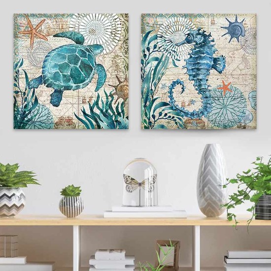 Πίνακας σε καμβά Sea Creatures Megapap 2 τμχ. ψηφιακής εκτύπωσης 83x40x3εκ.