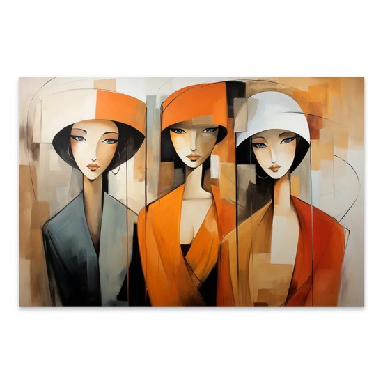 Πίνακας σε καμβά Women in Orange Megapap ψηφιακής εκτύπωσης 100x70x3εκ.