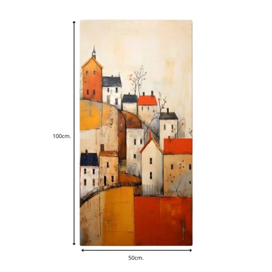 Πίνακας σε καμβά Houses on the Hill Megapap ψηφιακής εκτύπωσης 50x100x3εκ.