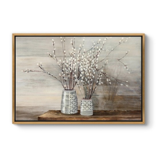 Πίνακας σε καμβά Willow Flowers Megapap ψηφιακής εκτύπωσης με κορνίζα χρώμα χρυσό 140x100x3εκ.