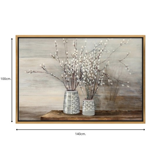 Πίνακας σε καμβά Willow Flowers Megapap ψηφιακής εκτύπωσης με κορνίζα χρώμα χρυσό 140x100x3εκ.