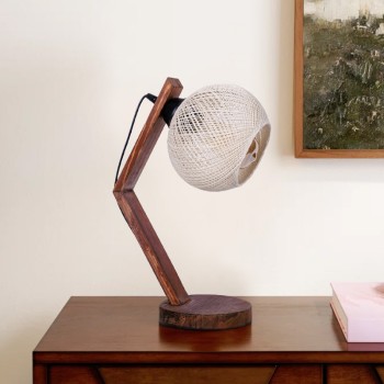 Φωτιστικό επιτραπέζιο Rope Megapap E27 ξύλινο - σχοινί χρώμα μπεζ - καρυδί Ø17x40εκ.