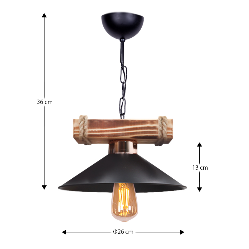 Φωτιστικό οροφής Melio Megapap E27 ξύλινο - πλαστικό μονόφωτο χρώμα μαύρο Ø26x36εκ.