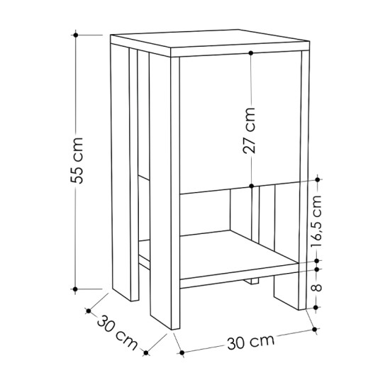 Κομοδίνο Ema Megapap χρώμα sapphire oak - λευκό 30x30x55εκ.