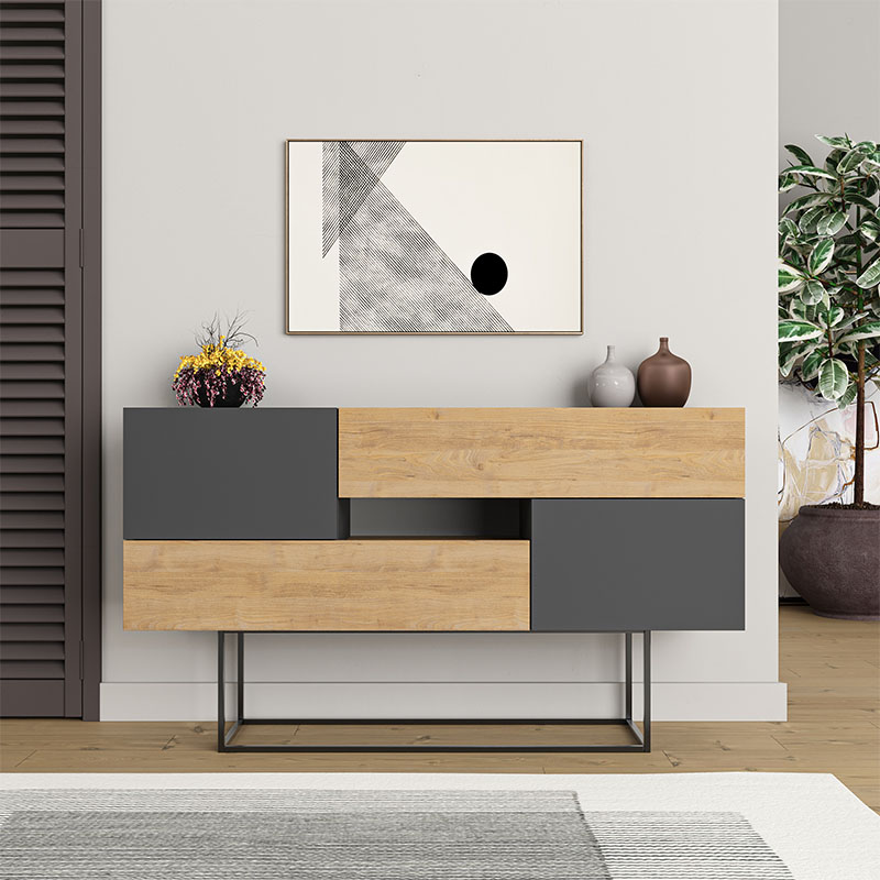 Μπουφές Eros Megapap sapphire oak - ανθρακί 145x40x82εκ.