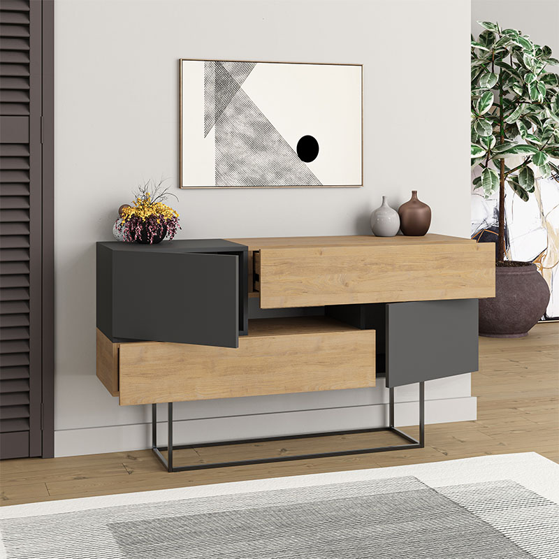 Μπουφές Eros Megapap sapphire oak - ανθρακί 145x40x82εκ.