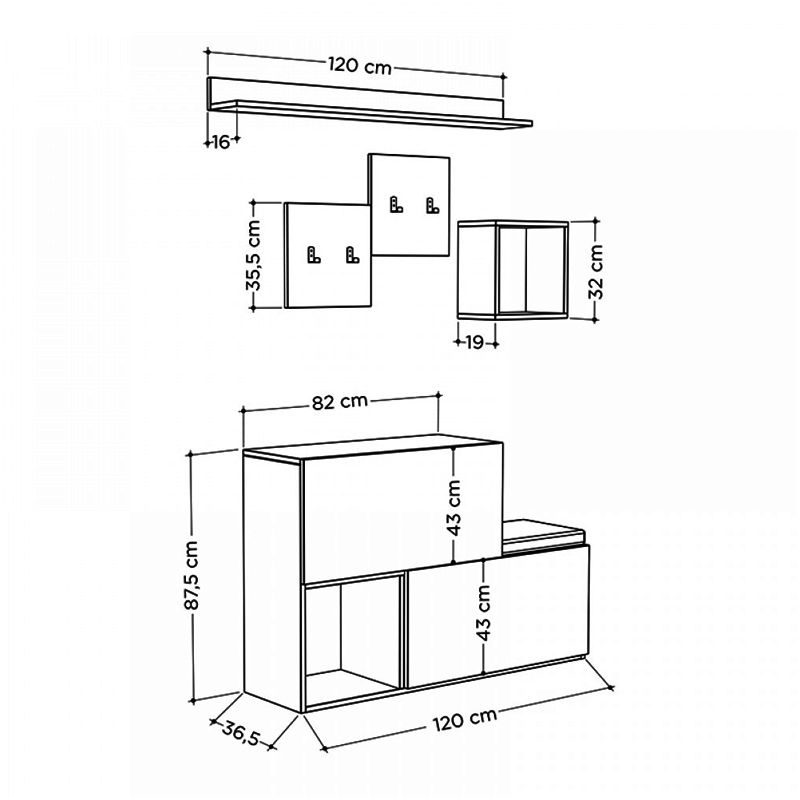 Έπιπλο εισόδου - παπουτσοθήκη Holdon Megapap χρώμα λευκό αντικέ 120x36,5x87,5εκ.
