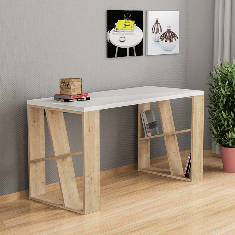 Γραφείο εργασίας Honey Megapap χρώμα λευκό - sapphire oak 137x60x75εκ