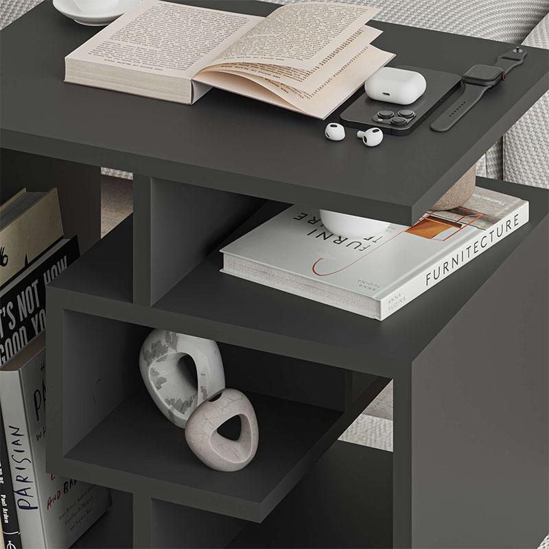 Βοηθητικό τραπεζάκι Labirent Megapap χρώμα ανθρακί 54x40x45εκ.