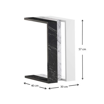 Τραπεζάκι βοηθητικό Muju Megapap χρώμα μαύρο - λευκό εφέ μαρμάρου/λευκό 30x40x57εκ.