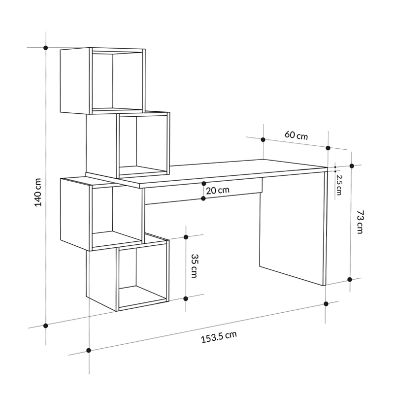 Γραφείο εργασίας Balance Megapap χρώμα λευκό 153,5x60x140εκ