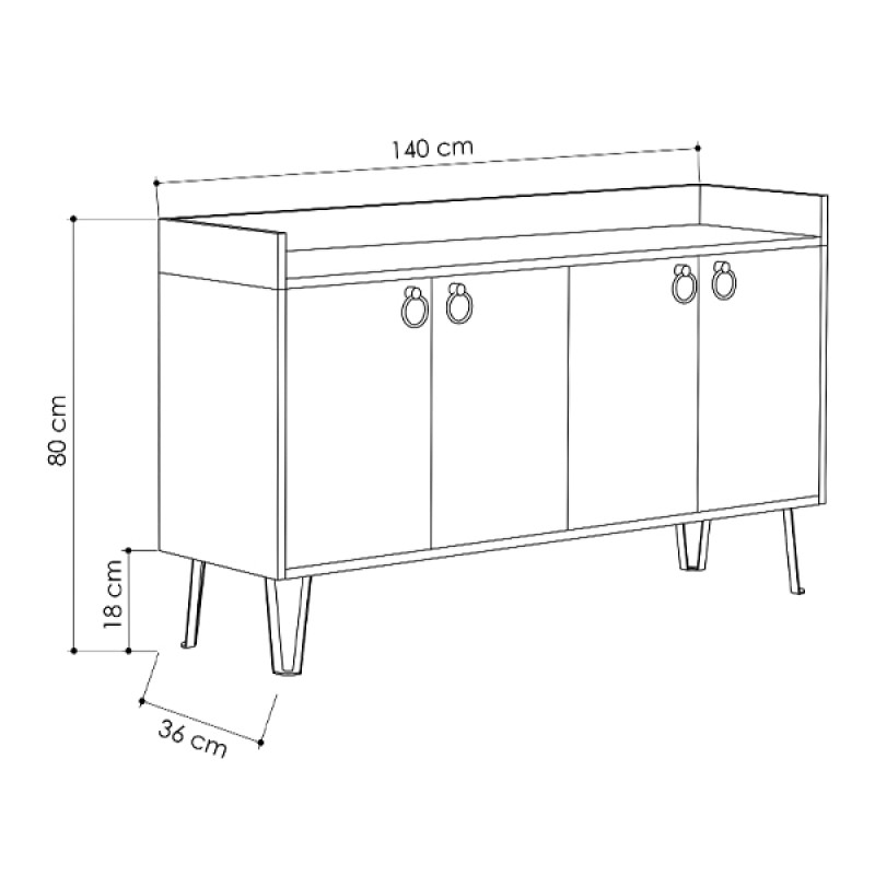 Μπουφές Dea Megapap χρώμα sapphire oak - ανθρακί 140x36x80εκ.