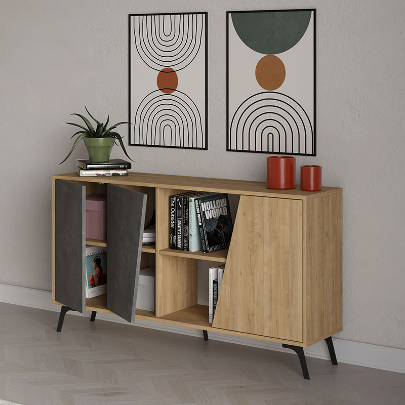 Μπουφές Fiona Megapap χρώμα sapphire oak - γκρι ρετρό 150x35,6x82εκ.