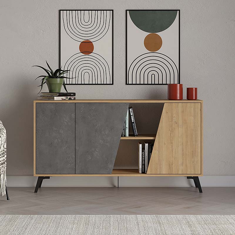 Μπουφές Fiona Megapap χρώμα sapphire oak - γκρι ρετρό 150x35,6x82εκ.