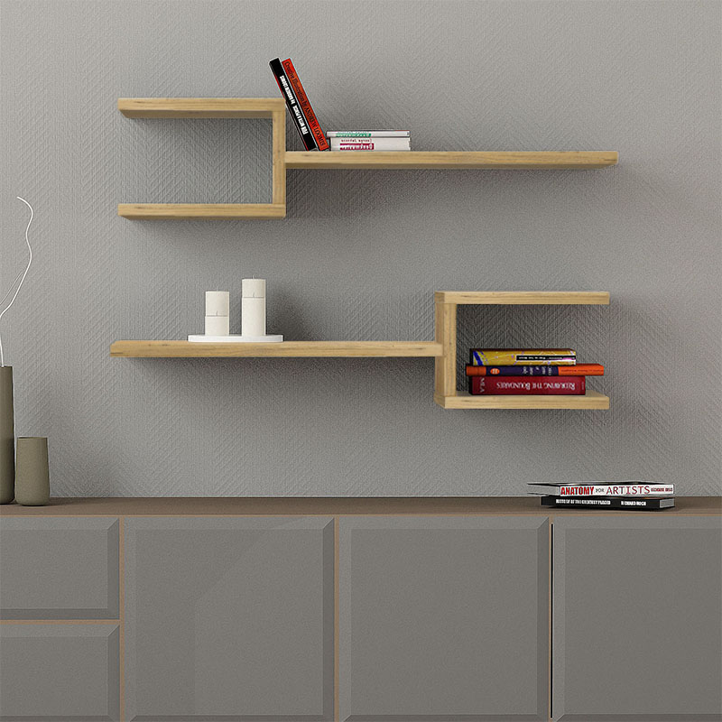 Ραφιέρα τοίχου Fork Megapap 2 τεμαχίων χρώμα sapphire oak 75x19,5x18εκ.