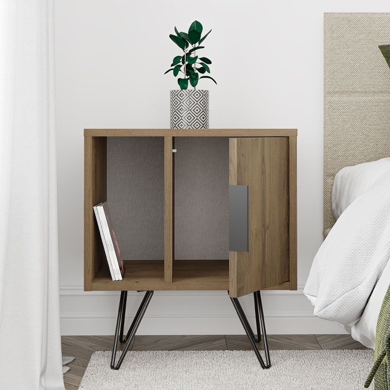 Κομοδίνο Glynn Megapap χρώμα ανοιχτό καρυδί 50,2x44,6x60εκ.