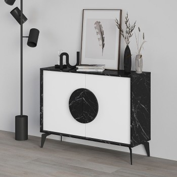 Μπουφές Gora Megapap χρώμα μαύρο εφέ μαρμάρου - λευκό 110x35,6x82εκ.