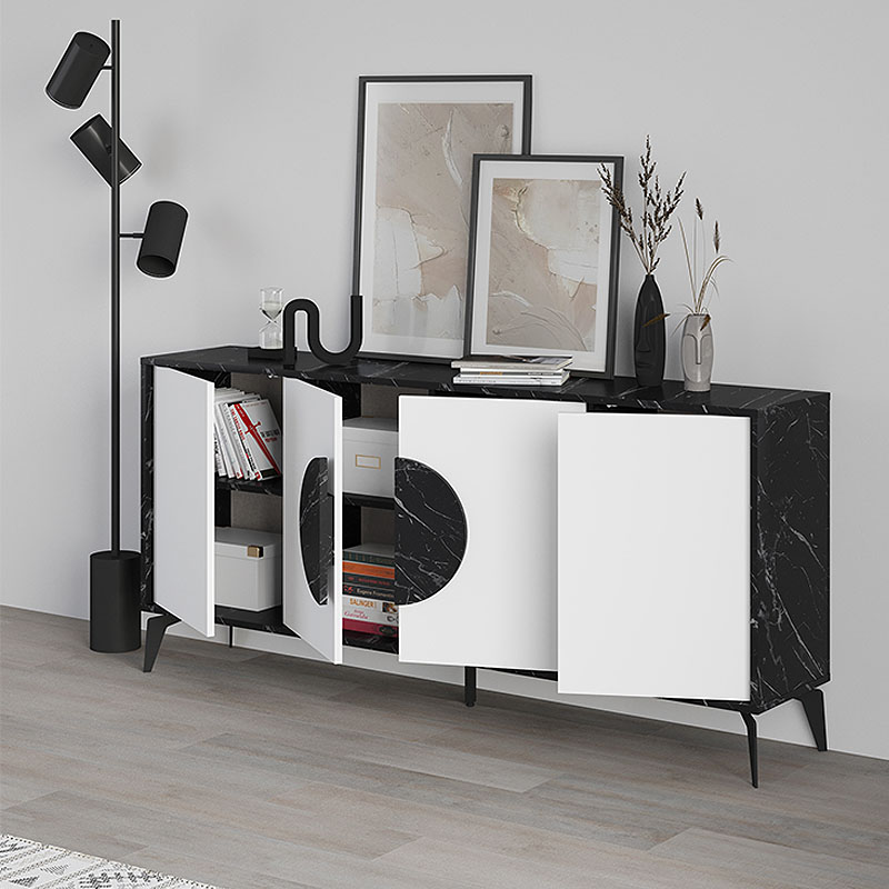 Μπουφές Gora Megapap χρώμα μαύρο εφέ μαρμάρου - λευκό 180x35,6x82εκ.