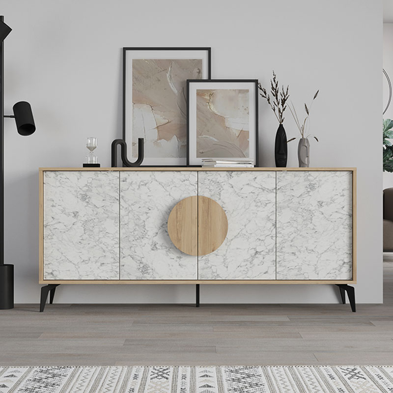 Μπουφές Gora Megapap χρώμα sapphire oak - λευκό εφέ μαρμάρου 180x35,6x82εκ.