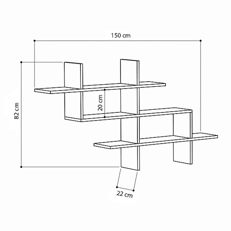 Ραφιέρα τοίχου Halic Megapap χρώμα sapphire oak 150x22x82εκ.