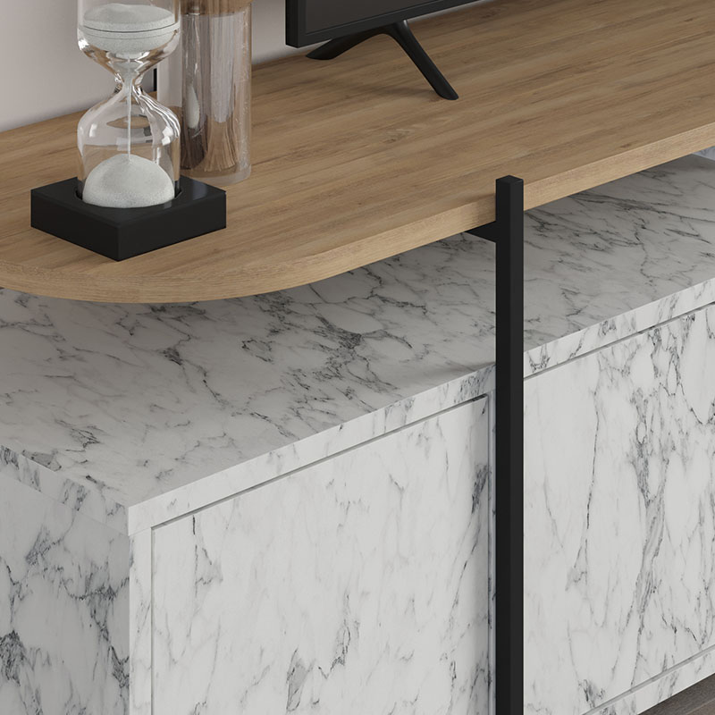 Έπιπλο τηλεόρασης Hanley Megapap χρώμα λευκό εφέ μαρμάρου 160x35,6x48εκ.