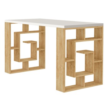 Γραφείο εργασίας Labirent Megapap χρώμα sapphire oak - λευκό 140x60x75εκ