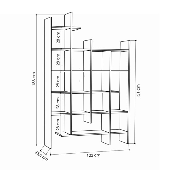Βιβλιοθήκη μελαμίνης Manco Megapap χρώμα λευκό 122x25,5x188εκ. Βιβλιοθήκη μελαμίνης Manco Megapap χρώμα λευκό 122x25,5x188εκ.