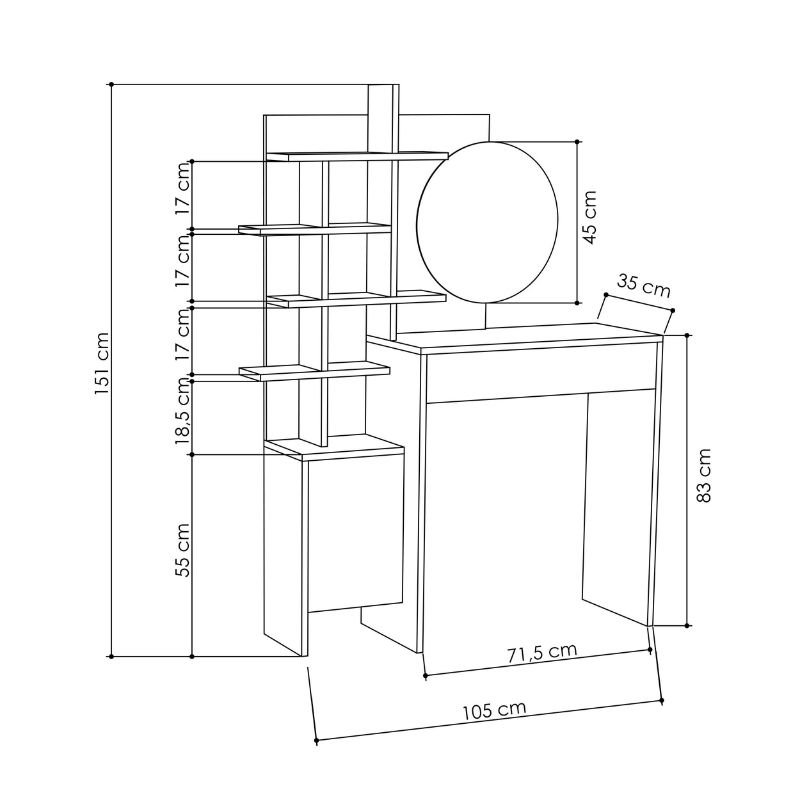 Τουαλέτα με καθρέπτη Mup Megapap χρώμα λευκό - sapphire oak 105x35x151εκ.