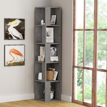 Βιβλιοθήκη γωνιακή Piano Megapap χρώμα γκρι ρετρό 31,4x31,4x158,9εκ.