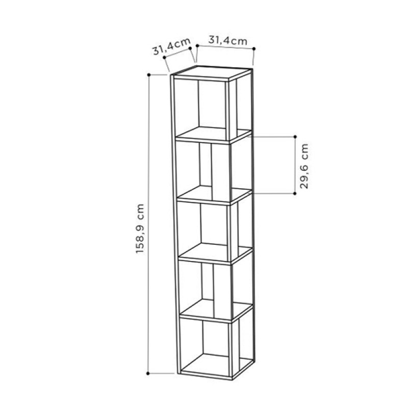 Βιβλιοθήκη γωνιακή Piano Megapap χρώμα λευκό 31,4x31,4x158,9εκ.