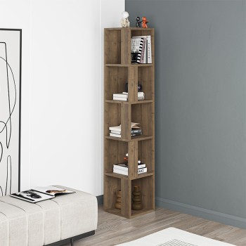 Βιβλιοθήκη γωνιακή Piano Megapap χρώμα ανοιχτό καρυδί 31,4x31,4x158,9εκ.