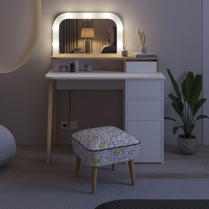 Τουαλέτα με καθρέπτη Avien Megapap χρώμα λευκό - sapphire oak 105x51,1x131εκ.