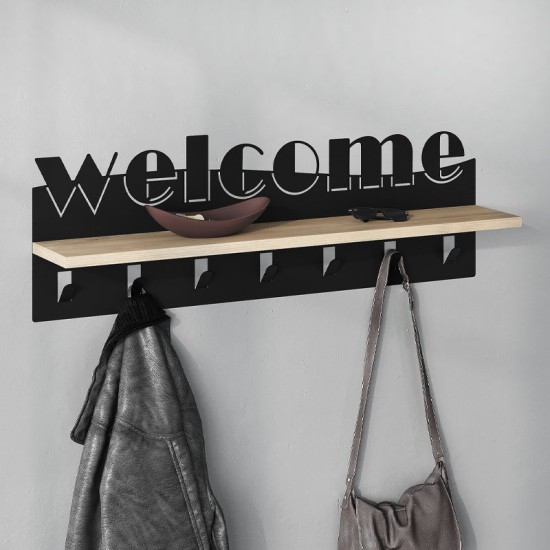 Κρεμάστρα τοίχου Welcome Megapap χρώμα μαύρο - sapphire oak 86x15,2x29εκ. Κρεμάστρα τοίχου Welcome Megapap χρώμα μαύρο - sapphire oak 86x15,2x29εκ.