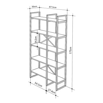Βιβλιοθήκη Dusan Megapap χρώμα sepet oak 87,5x30x175εκ.