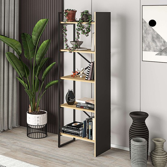 Βιβλιοθήκη Detroit Megapap χρώμα sapphire oak - silky black 58x35,2x175εκ. Βιβλιοθήκη Detroit Megapap χρώμα sapphire oak - silky black 58x35,2x175εκ.