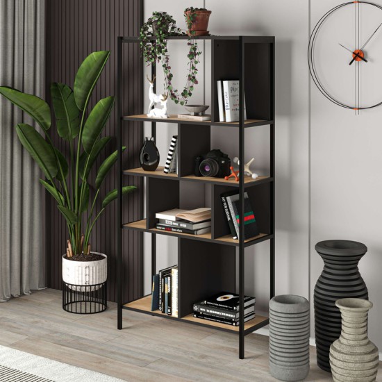 Βιβλιοθήκη Midi Megapap χρώμα sapphire oak - silky black 88x35x175εκ. Βιβλιοθήκη Midi Megapap χρώμα sapphire oak - silky black 88x35x175εκ.