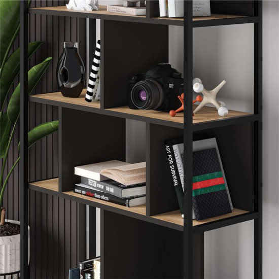 Βιβλιοθήκη Midi Megapap χρώμα sapphire oak - silky black 88x35x175εκ. Βιβλιοθήκη Midi Megapap χρώμα sapphire oak - silky black 88x35x175εκ.