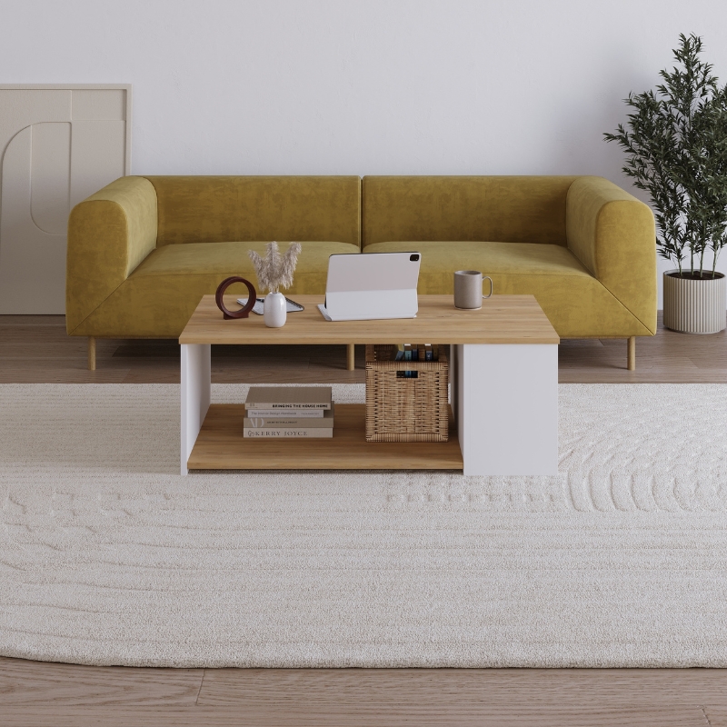 Τραπεζάκι σαλονιού Berg Megapap χρώμα sapphire oak - λευκό 110x60x40εκ.