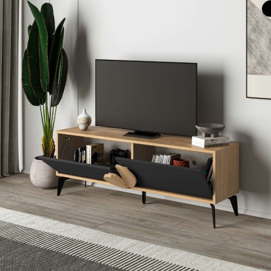 Έπιπλο τηλεόρασης Gora Megapap χρώμα sapphire oak - silky black 140x35,6x51εκ. Έπιπλο τηλεόρασης Gora Megapap χρώμα sapphire oak - silky black 140x35,6x51εκ.