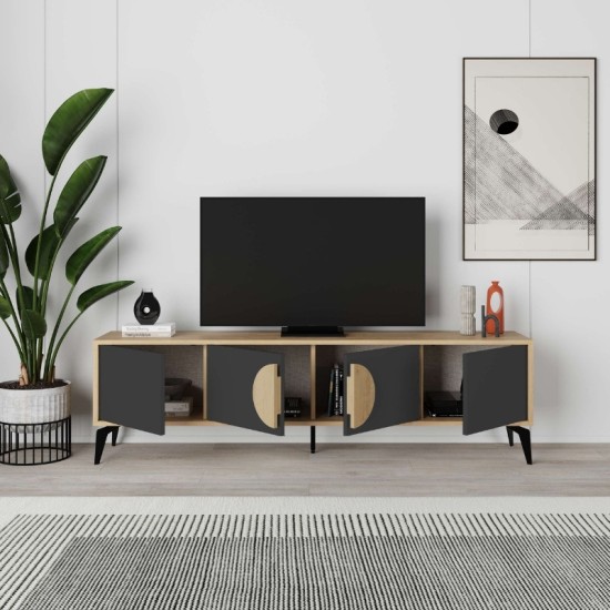 Έπιπλο τηλεόρασης Gora Megapap χρώμα sapphire oak - silky black 180x35,6x51εκ. Έπιπλο τηλεόρασης Gora Megapap χρώμα sapphire oak - silky black 180x35,6x51εκ.