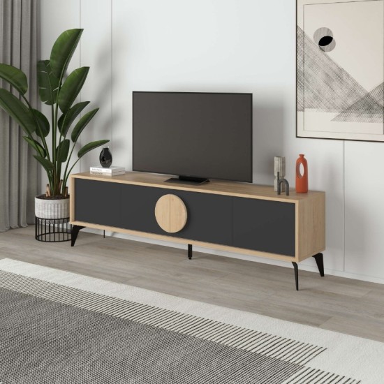 Έπιπλο τηλεόρασης Gora Megapap χρώμα sapphire oak - silky black 180x35,6x51εκ. Έπιπλο τηλεόρασης Gora Megapap χρώμα sapphire oak - silky black 180x35,6x51εκ.