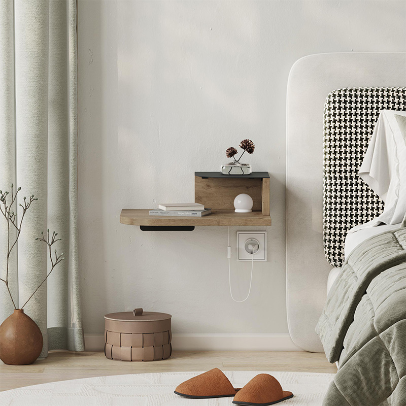 Κομοδίνο επιτοίχιο Luno Megapap με LED χρώμα sepet oak 40x30x16,2εκ.