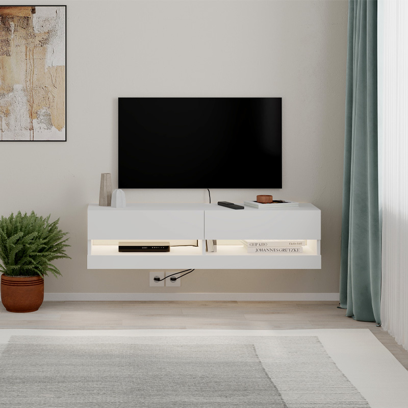 Έπιπλο τηλεόρασης επιτοίχιο Moon Megapap με LED χρώμα λευκό 120x33,8x30εκ.